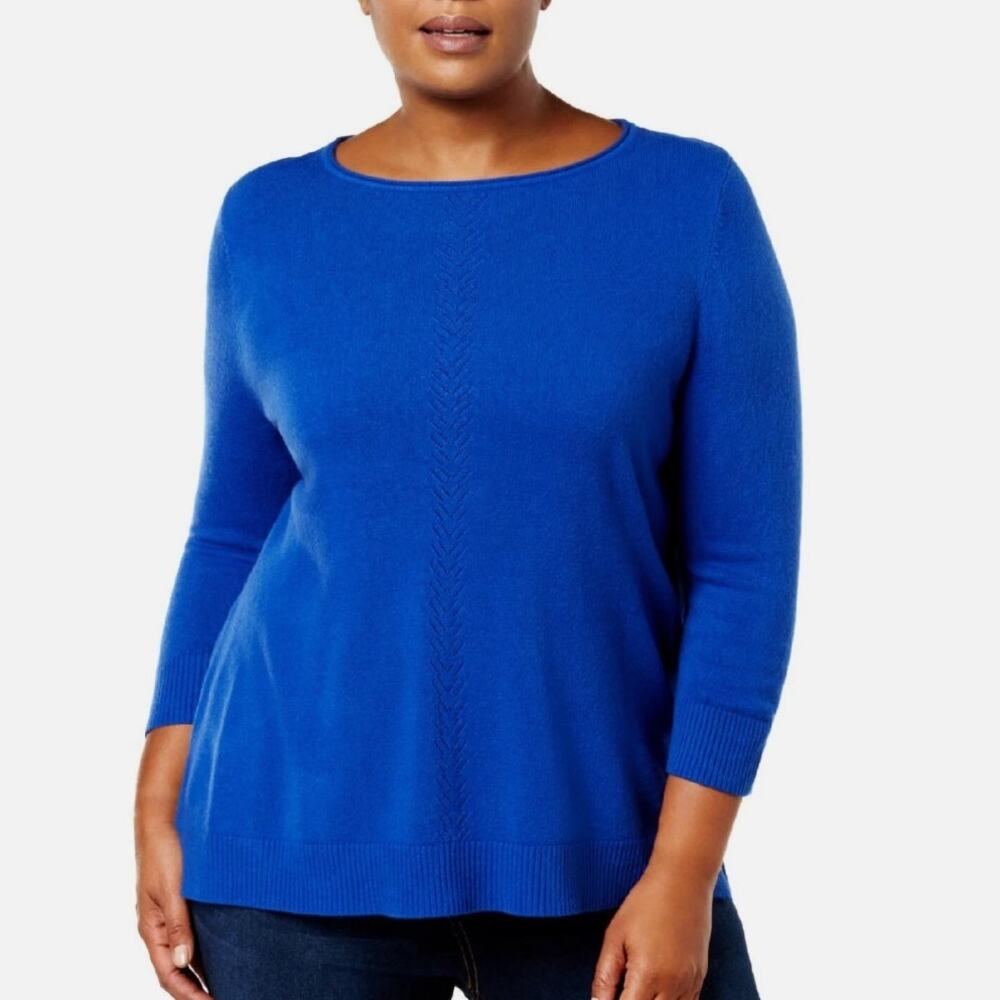 KAREN SCOTT Deep Pacific Blue 3/4 Sleeve Lux Crew Pullover Sweater 3X Super Soft